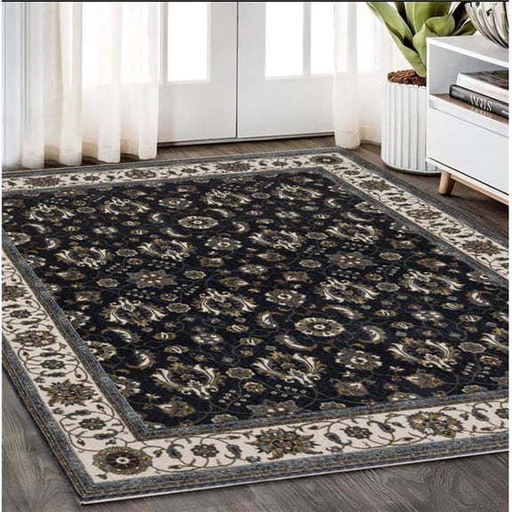 HomeRoots 574856 5 x 8 ft. Oriental Rectangle Area Rug with Fringe, Blue & Ivory