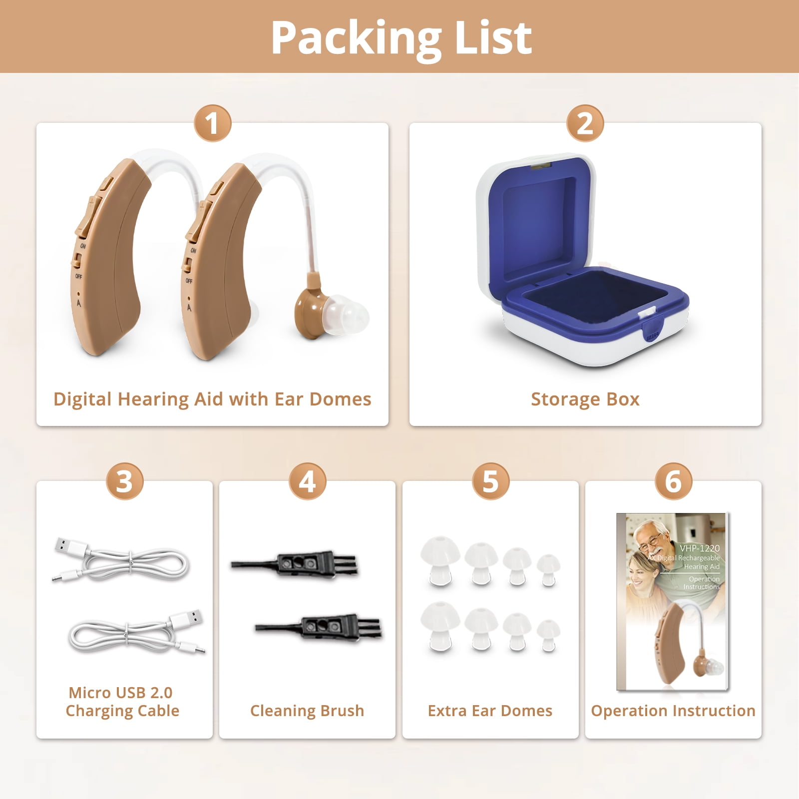 HIBRIQ Rechargeable Hearing Aids with Noise Cancelling, Feedback Cancellation & Clear Speech for Seniors HH-1220AX