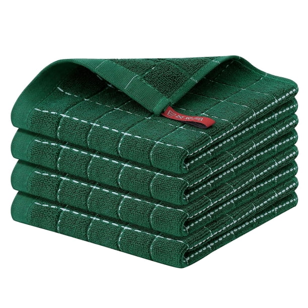 Paños de cocina de algodón de rizo (12 x 12 pulgadas), diseño a cuadros, paños de cocina suaves y súper absorbentes, paquete de 4