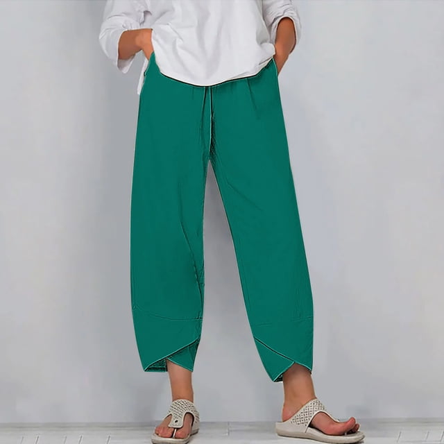RXIRUCGD Capris d'Été Confortables et Amples pour Femmes, Jambes Larges, Mode Couleur Unie, Bleu, Taille : 3TG