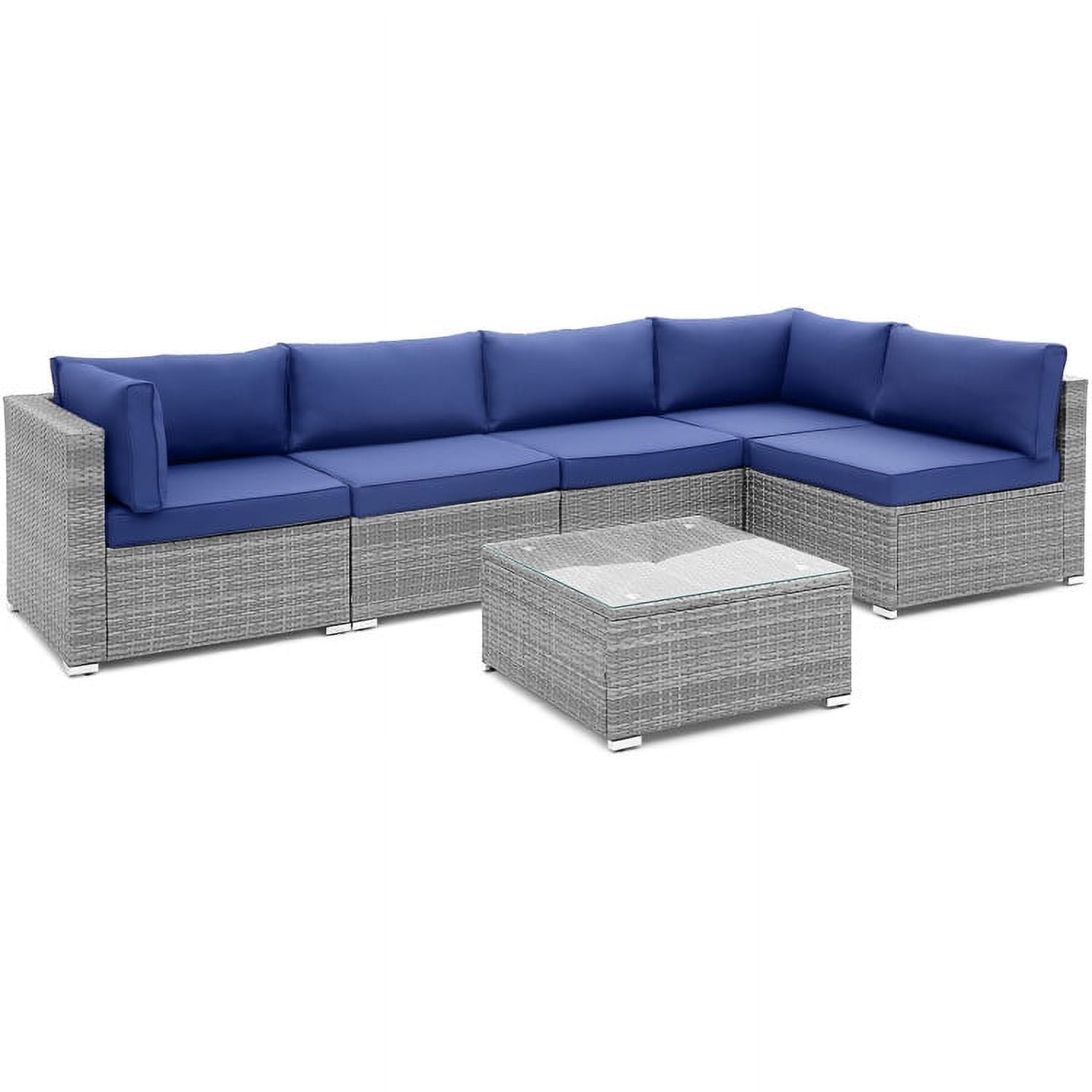 Aimee Lii 6 Piece Patio Conversation Sofa Set with Tempered Glass Coffee Table, Outdoor Patio Set, Navy Aimee Lii 6 Piece Patio Conversation Sofa Set with Tempered Glass Coffee Table, Outdoor Patio Set, Navy