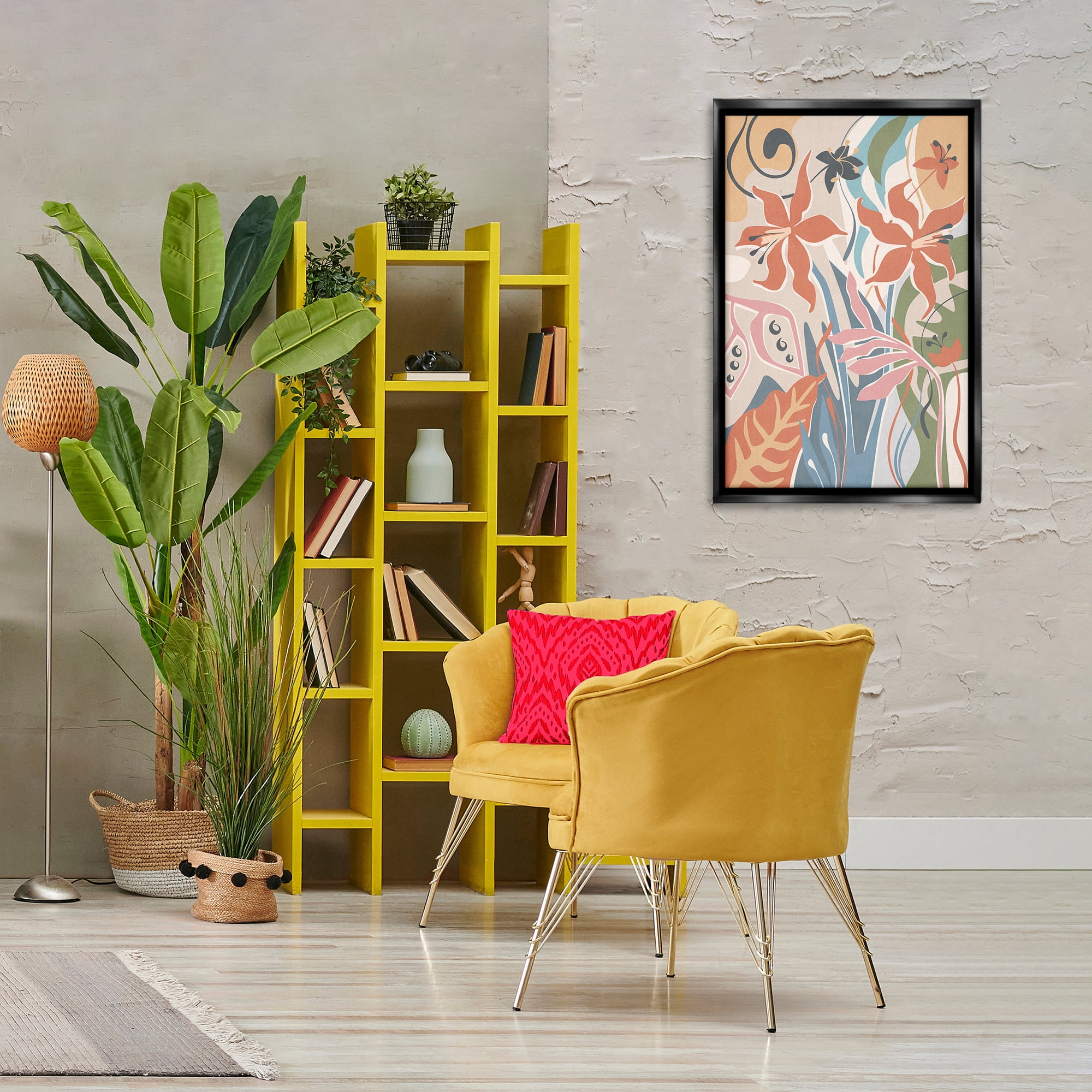 Stupell Industries Neutral Whimsy Florals Plants & Flowers Painting Black Floater Framed Canvas Art Print Wall Art, 21 x 31