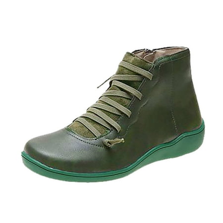 

Zedker Womens Work Boots Womens Boots Cowgirl Women s Casual Flat Retro Lace-Up Boots Side Zipper Round Toe Shoe Boots
