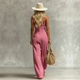 thumbnail image 5 of IUYRTFE Women V Neck Front Button Linen Style Jumpsuit Sleeveless Wide Leg Romper with Pockets, 5 of 5