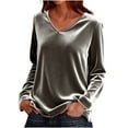 thumbnail image 2 of WMTBSRSW Velour Blouse for Women V Neck Long Sleeve Casual Pullover Soft Warm Shirts Velvet Tops Fall Outfits for Women Gray XX-Large, 2 of 7