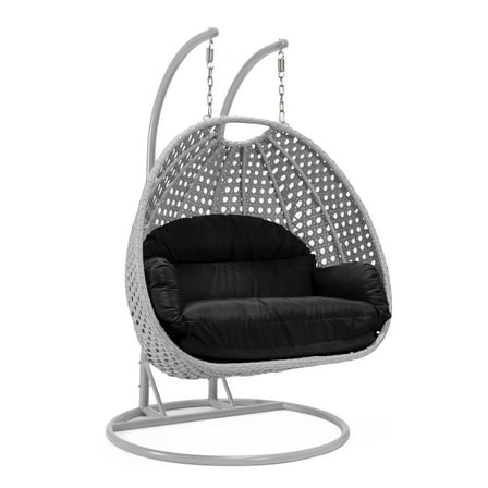 2 Person Hanging Egg Chair - Outdoor Wicker Swing Seat - Patio Porch Decor - Grey