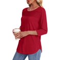 thumbnail image 4 of Womens Tops 3/4 Length Sleeve Blouses Dressy Casual Spring Summer Outfits Pleated Front T Shirts Curved Hem, 4 of 5