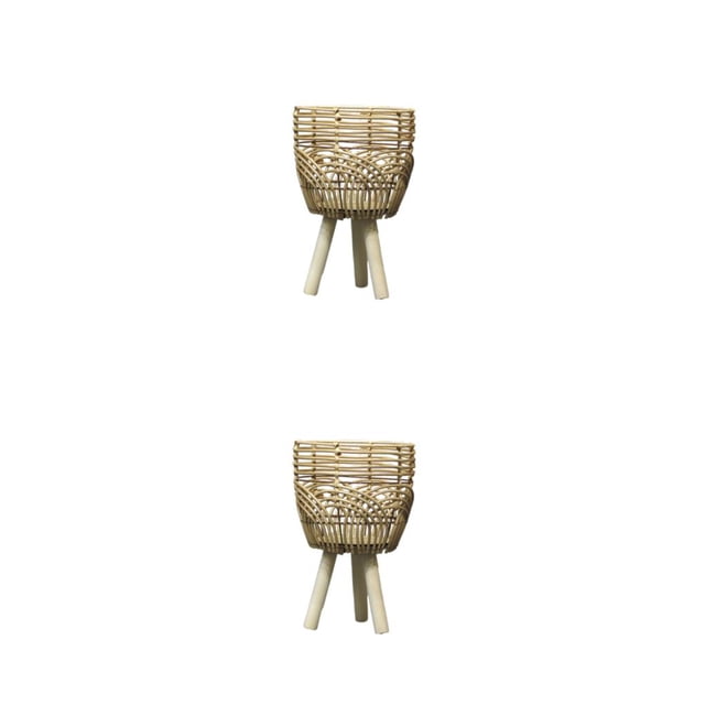 Bewildely Maceta de mimbre tejida a mano ligera, soporte de madera, cesta de bricolaje hecha a mano para balcón, planta, suelo, adornos de Type4 NO4