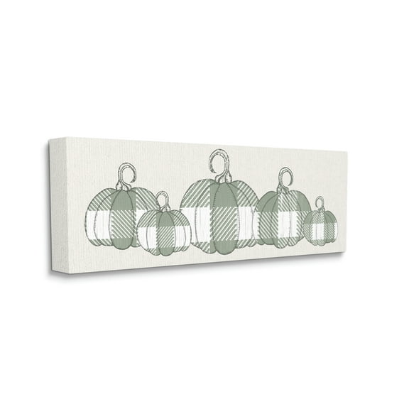 Stupell Industries Green Checker Plaid Autumn Pumpkin Row Landscape Painting Gallery Wrapped Canvas Art Print Wall Art, 10 x 24