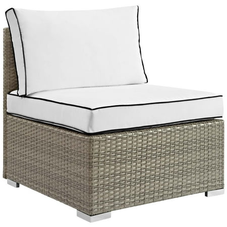 Outdoor Furniture Modena Modern Contemporary Urban Design Outdoor Patio Balcony Garden Furniture Sofa Middle Chair, Sunbrella Rattan Wicker, White Light Gray ()