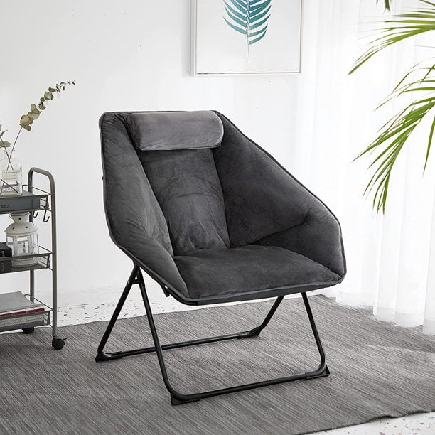 Urban Shop Micromink Hex Folding Saucer Chair, Grey