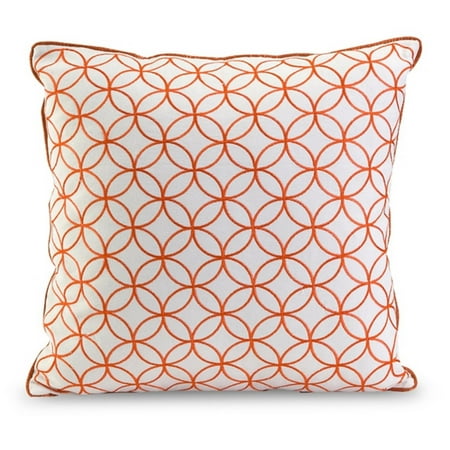 17" Modern Geometric White and Pumpkin Spice Orange Embroidered Cotton Throw Pillow