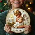 thumbnail image 5 of Beautynvta Christmas Hanging Decoration, Round Wooden Nativity Resurrection Decorative Wall Hanging Home Baptism Decoration, Religious Gifts, Holiday Decor, 7.87''x7.87'', 5 of 6