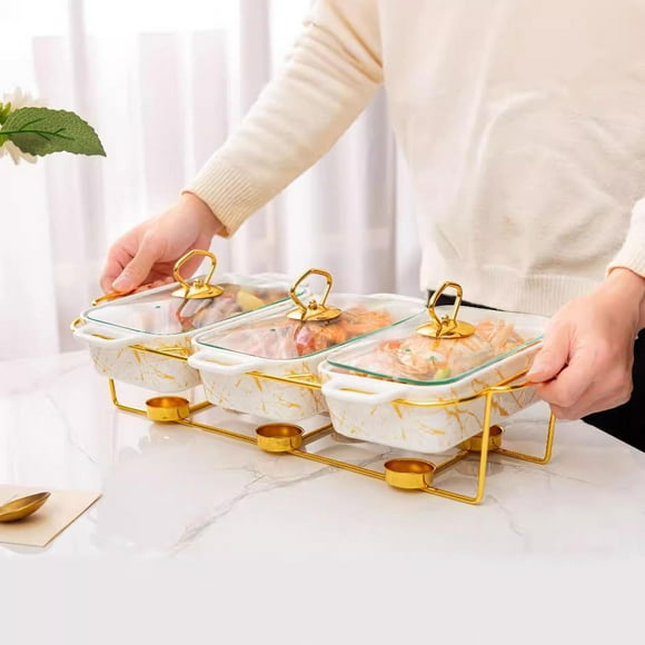 Elodie Chafing Dish for Buffet Serving Dish with Rack Buffet Server Luxury Rectangular White