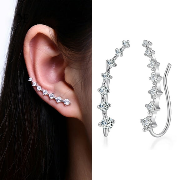 HANXIULIN Fashion Of 7 Diamonds Star Flashing Diamond Stud Earrings Sweet Diamond Seven Star Earrings