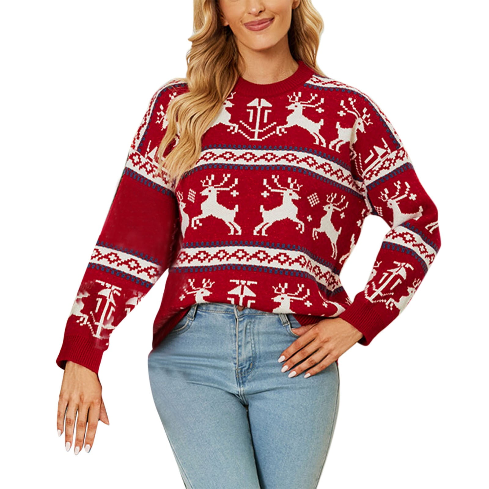 Fall Sweaters For Women Christmas Women Ladies Print Long-Sleeved Wool  Round Knit Neck Sweater Sweater - Walmart.com