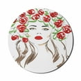 thumbnail image 1 of Flower Mouse Pad for Computers, Hand Drawn Lady with Roses on Her Hair Floral Ornamentals Natural Artwork Theme, Round Non-Slip Thick Rubber Modern Mousepad, 8" Round, Green Red Tan, by Ambesonne, 1 of 2