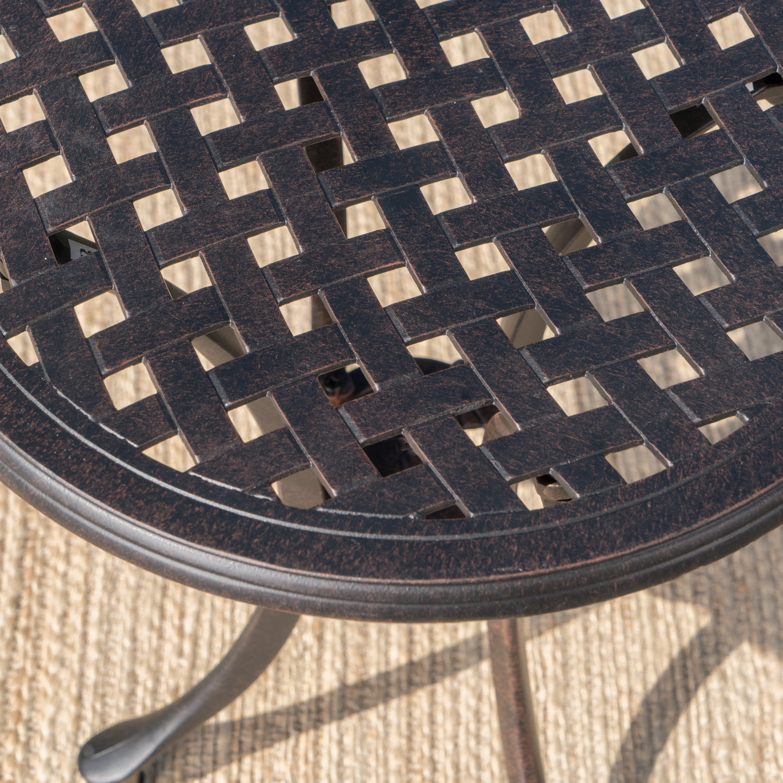 Noble House Classic Easy to Move Cast Aluminum Round End Table, Bronze