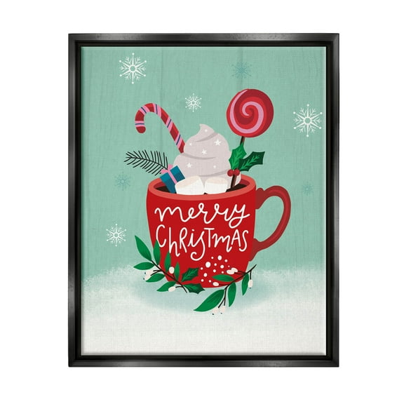 Merry Christmas Warm Cocoa Holiday Graphic Art Jet Black Framed Art Print Wall Art