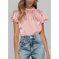 thumbnail image 7 of PRETTYGARDEN Business Casual Tops for Women Blouses Summer Short Sleeve Ruffle Satin Work Office Attire, 7 of 7