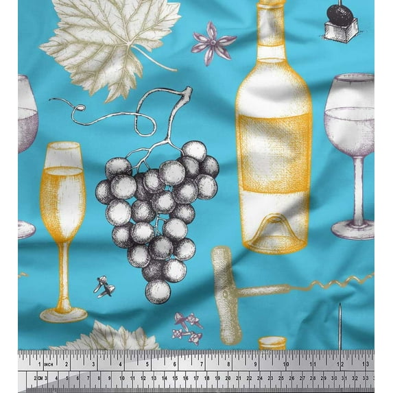 Soimoi Cotton Jersey Fabric Grapes,Wine Glass & Bottle Fabric Prints By Yard 58 Inch Wide