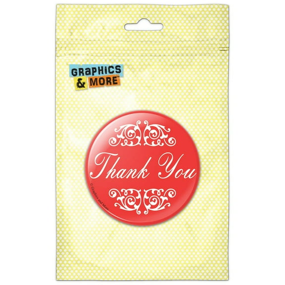 Thank You Elegant Scrolls Red Refrigerator Button Magnet