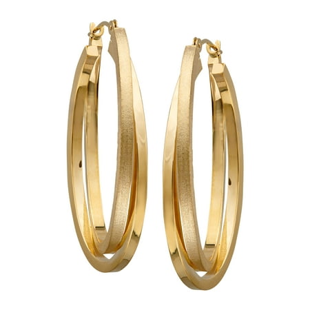 Simply Gold Satin & Polished Double Oval Hoop Earrings in 14kt Gold