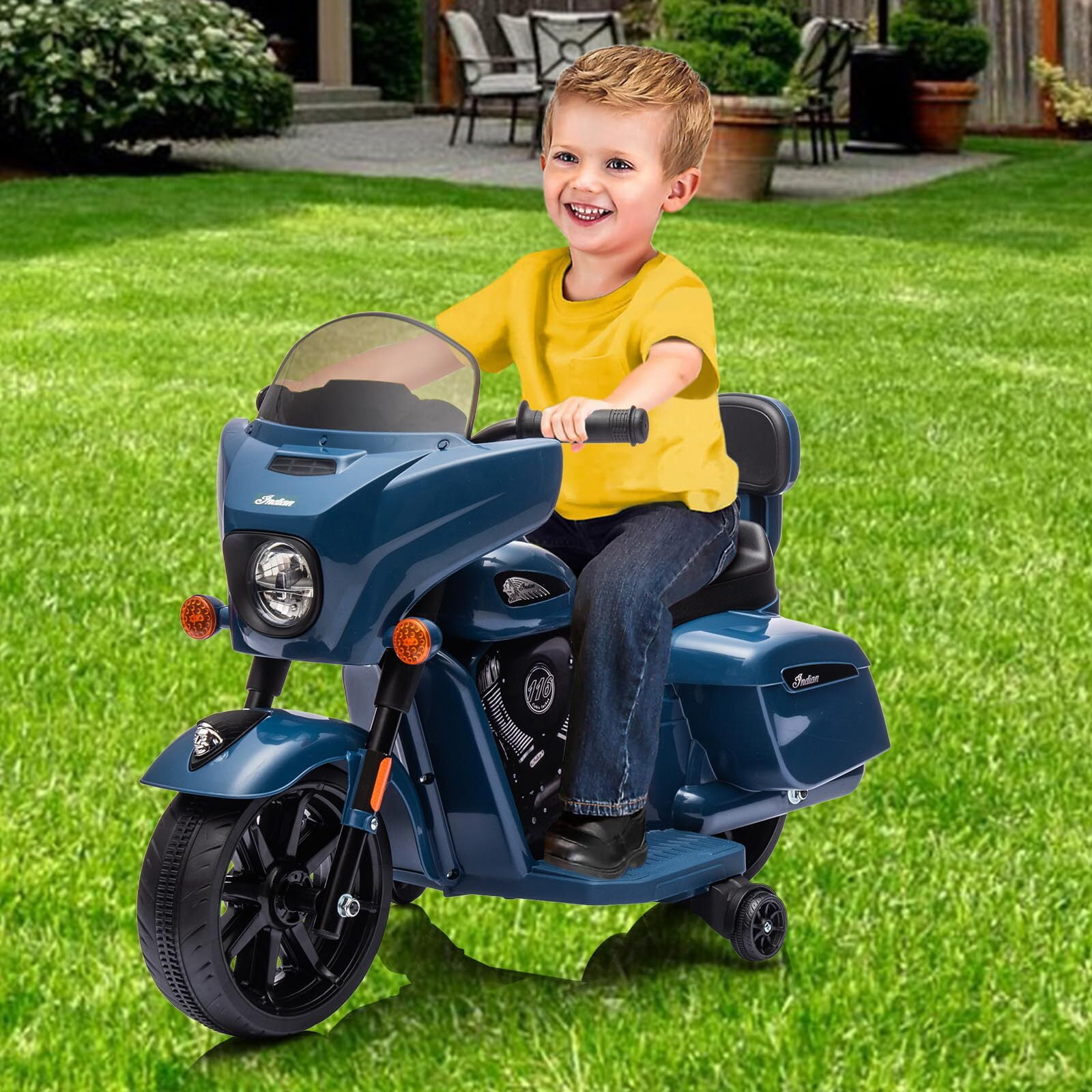 Kids Ride On Motorcycle, Licensed Indian 6V Ride on Toy Electric Motorcycle with USB, AUX，Music and Headlight for Toddler Boys and Girls