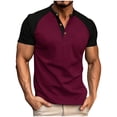 thumbnail image 2 of Mens Waffle Short Sleeve Henley Shirts Color Block Casual Band Collar Raglan T-Shirts Slim Fit 3 Button Pullover Summer Beach Vacation Tops Father's Day Gift, 2 of 9