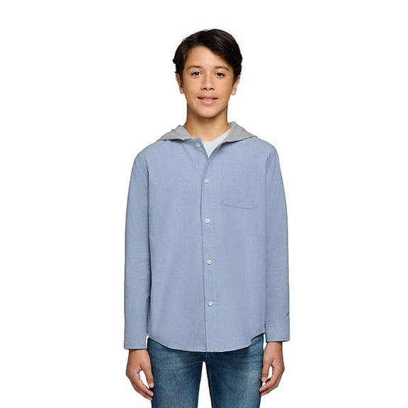Lucky Brand Boys Hooded Woven Shirt in Blue Size Medium 8