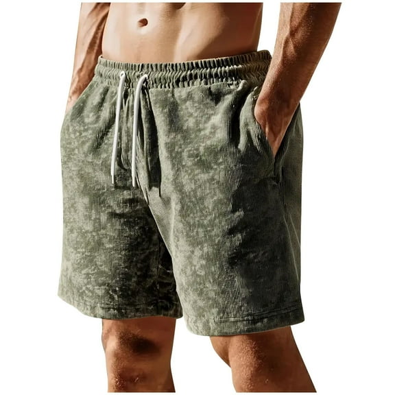 YLSDY Mens Corduroy Shorts Casual Elastic Waist Wide Drawstring 2025 Summer Beach Loose Fit Shorts with Pockets Army Green M