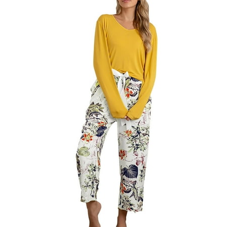 

TAIAOJING Two Piece Outfits for Women Casual Pajamas Sets Long Sleeve Tops And Long Pants Printing Sleepwear Two Piece Set