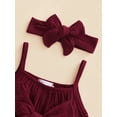 thumbnail image 5 of Liacowi Baby Summer Romper Outfit for Girls 2022 Summer Solid Color Sleeveless Spaghetti Strap Bowknot Jumpsuit + Headband, 0-24 Months, 5 of 9