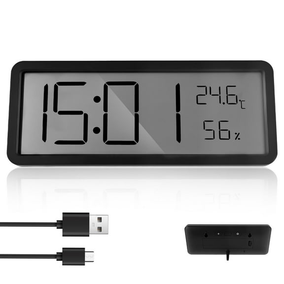 Digital Wall Clock Temperature Display Rechargeable or Battery Powered Easy to Use Desk Clock for Living Room Bedroom Office