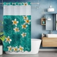 thumbnail image 6 of No Hook Plumeria Coastal Shower Curtain with Snap in Liner Set, Summer Beach Teal Blue Ocean Waterproof Fabric Bathroom Curtains with See Through Top Window, Hotel Style Small 36 x 78 Inch, 6 of 9