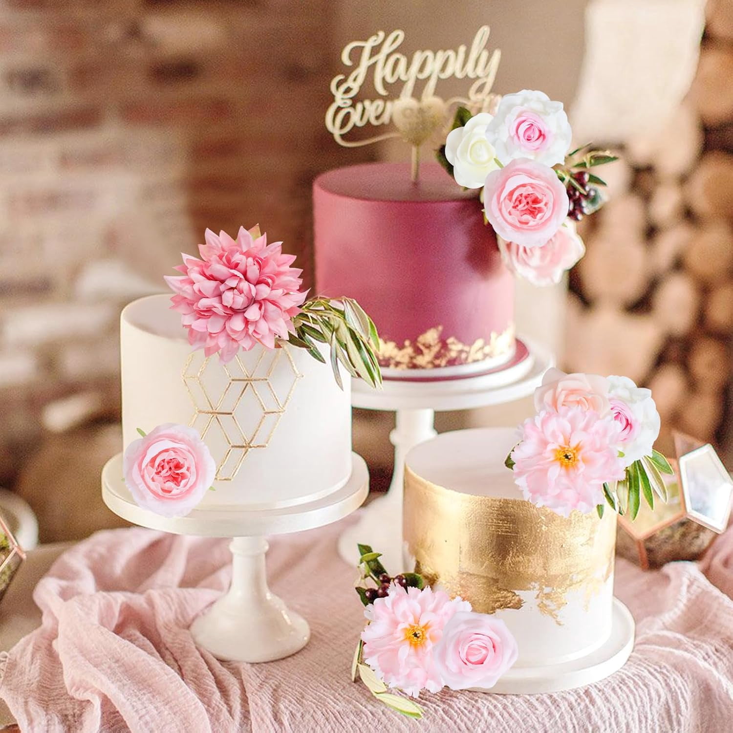 Blue Pink Artificial Flowers Combo, Roses Fake Flowers with Stems Wedding Pastel Flowers for Decorations DIY Bouquets Centerpieces Floral Arrangements Decor