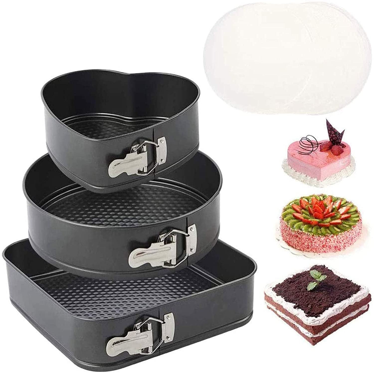 3pcs Springform Pan Set, Nonstick Cake Pan Set with 8.6" HeartShaped