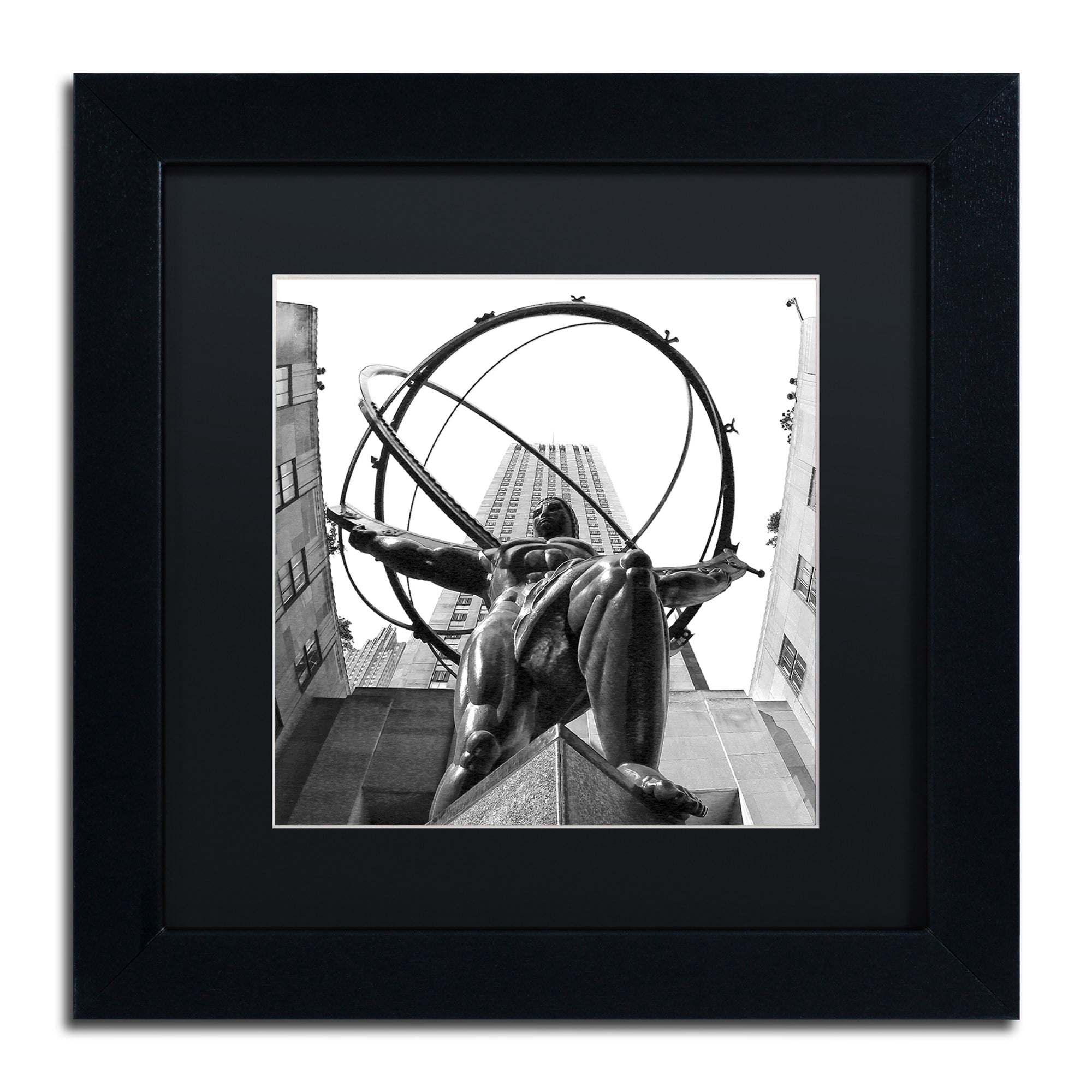 Trademark Fine Art "Atlas Rockefeller Center" Canvas Art by CATeyes, Black Matte, Black Frame