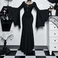 thumbnail image 2 of Gothic Halloween Dress Women's Sheath Witch Vintage Batwing Sleeve V Neck Long Mermaid Formal Gown Evening Dresses, 2 of 10