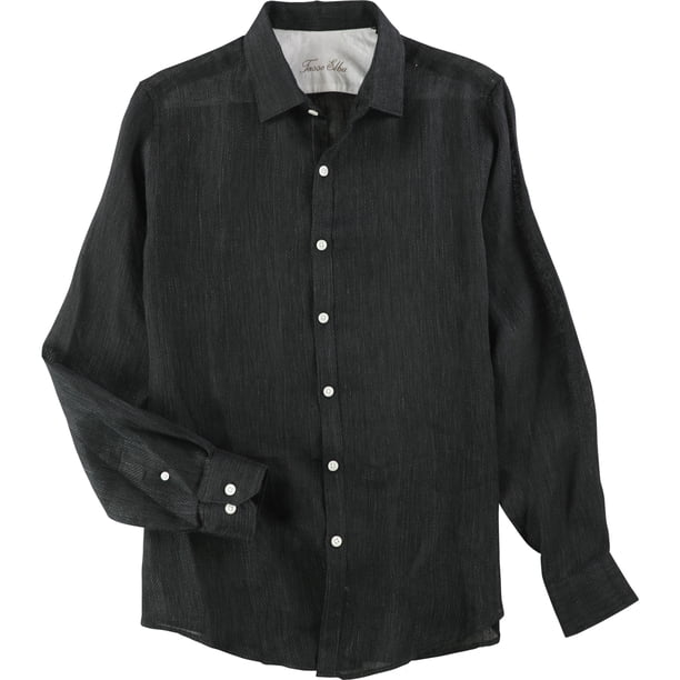 Tasso Elba - Camisa con botones de lino texturizado para hombre, color negro, grande