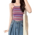 thumbnail image 2 of Camiseta sin mangas de punto para mujer, camiseta sin mangas con tirantes finos a rayas de Color, camiseta elegante a rayas para verano, 2 of 8