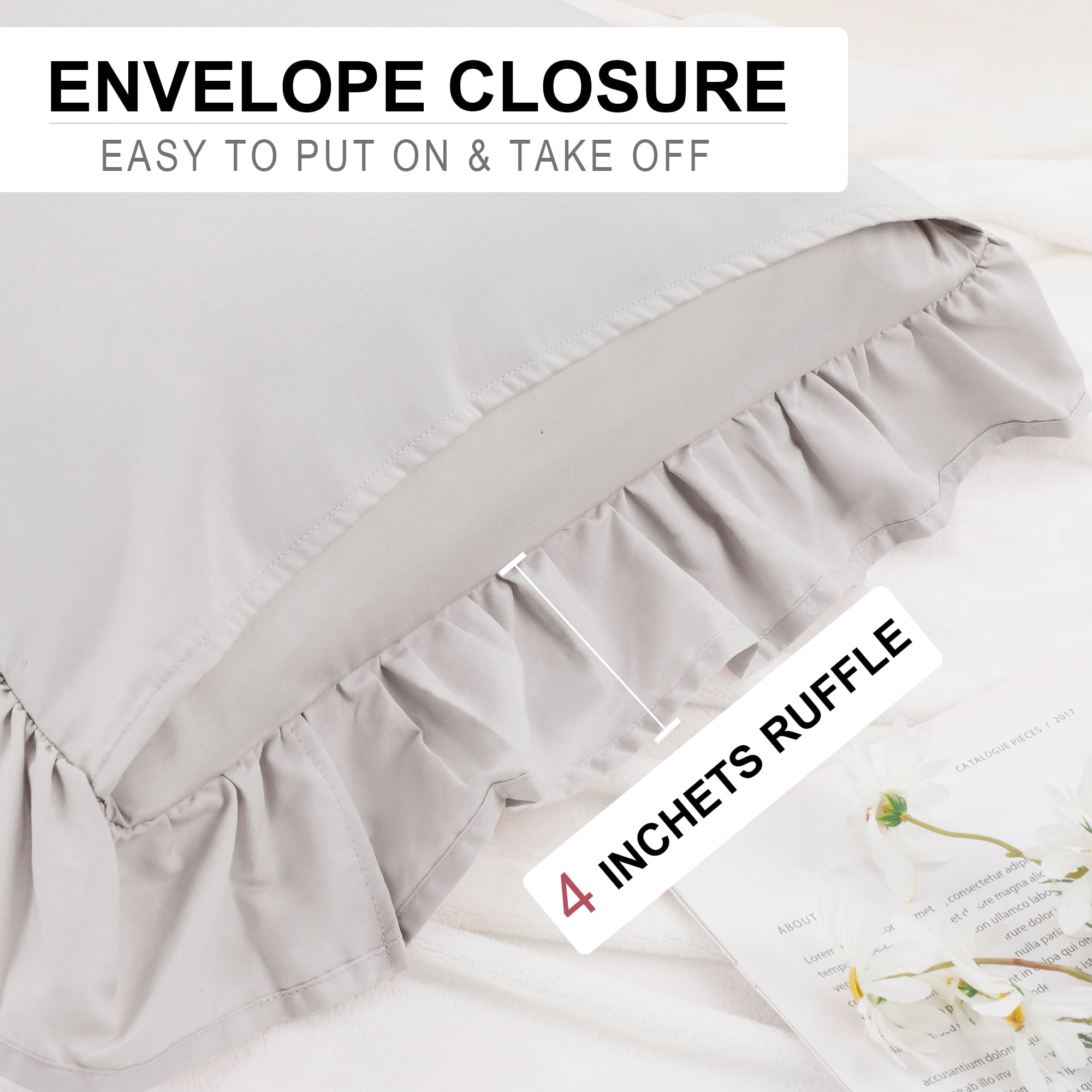 Unique Bargains 1Pc 100% Cotton Envelope Closure Body Ruffled Pillowcase Isabelline 20"x48"