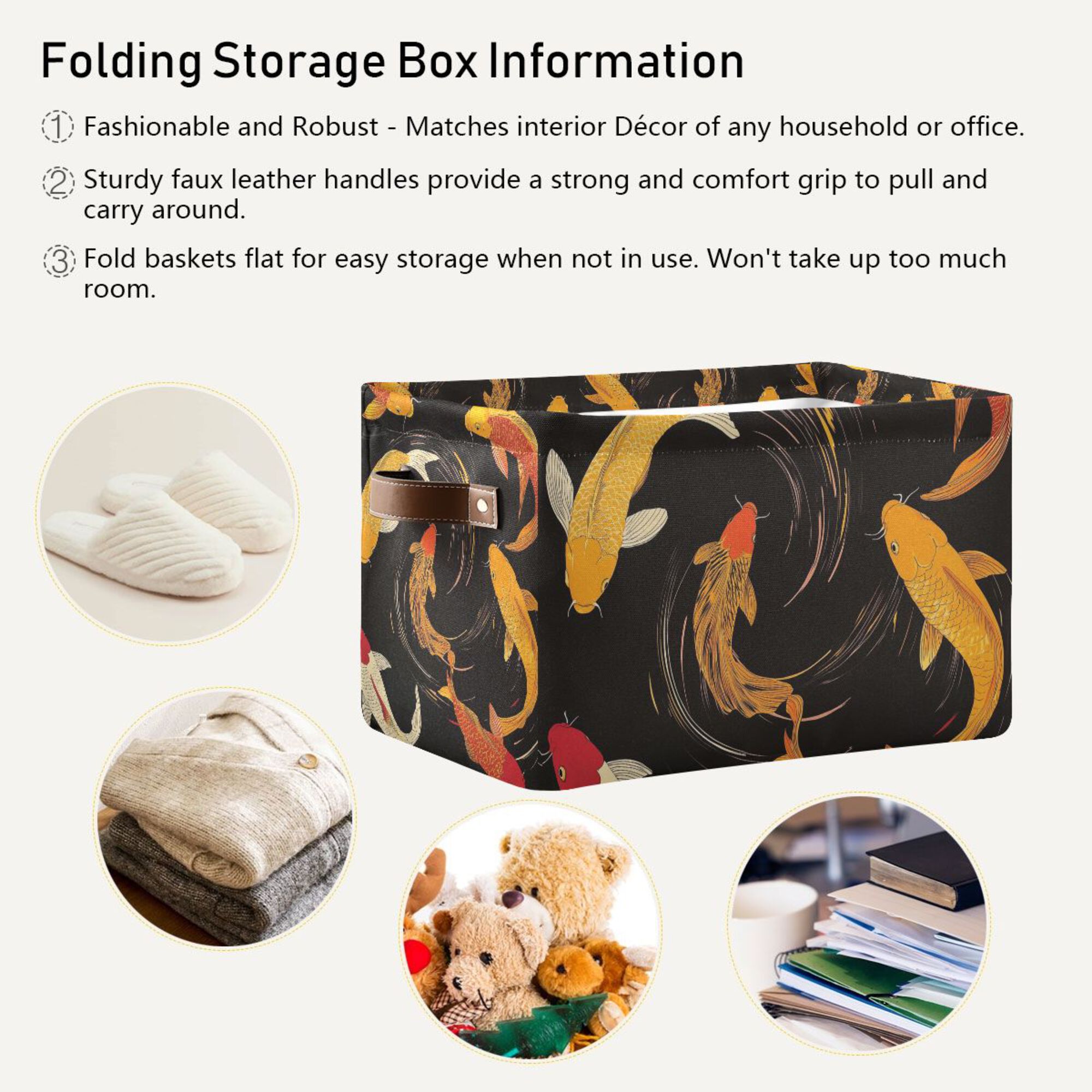 Yayeee 2 Pack Canvas Storage Basket with Handles for Shelves Fabric Bins Closet Organizer, Black Fish Pattern