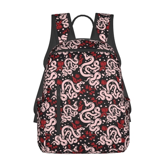 Fuzoiu Snake And Rose Print Lightweight Daypack,Weekender Bag for Men and Women, Travel Backpack with Padded Straps for School, Travel & Work
