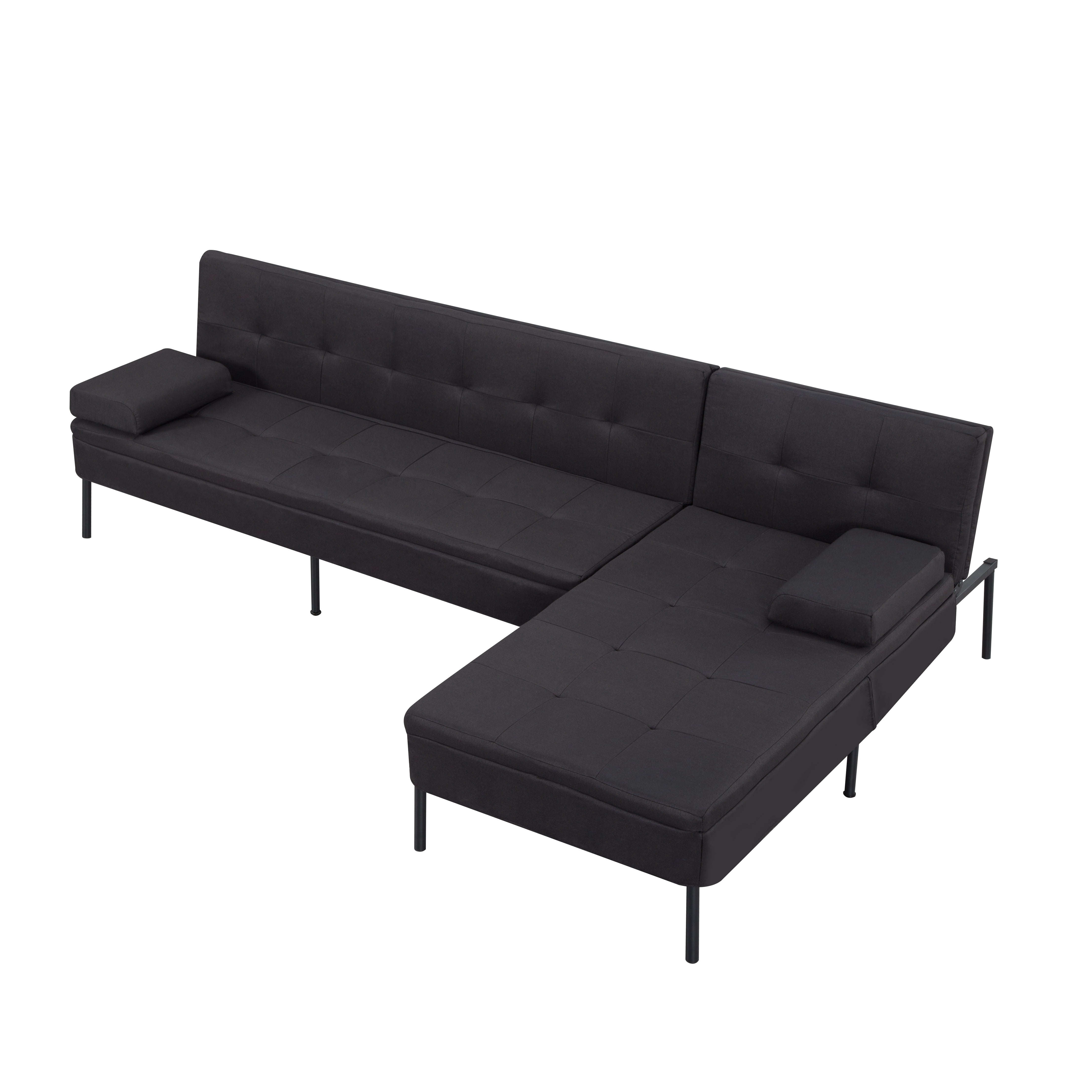 BSHTI 89.4" Convertible L-Shaped Sectional Sofa Bed with Reversible Chaise, 5-Position Adjustable Backrest, All-Iron Frame & 2 Armrest Cushions, Sectional Couches for Living Room