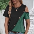 thumbnail image 4 of Wycnly Womens Shirts Breathable Casual Button Down Cold Shoulder Tunic Tops Summer Short Sleeve Crewneck Ladies Color Patchwork Tops and Blouses Green XL, 4 of 6