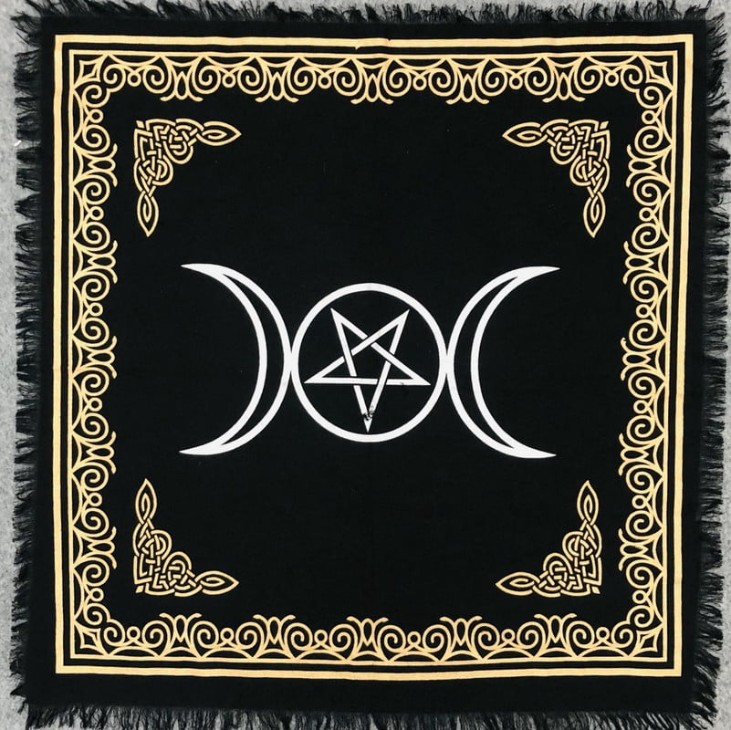 Tarot Table Cloth Triple Moon Pentacle Goddess Wicca Pagan Tapestry Altar Gold 