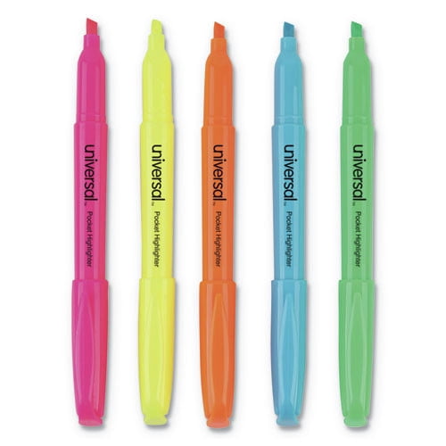 Universal UNV08850 Chisel Tip Assorted Ink/Barrel Pocket Highlighters (5/Set)