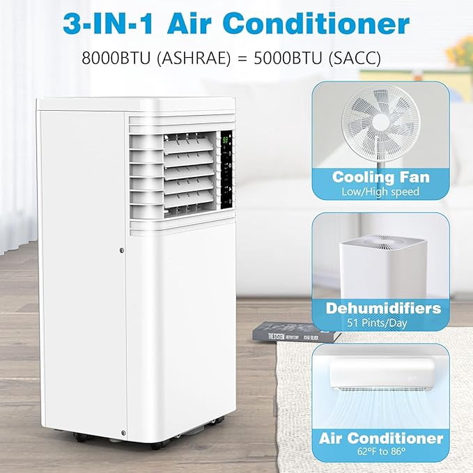 ZAFRO 12,000 BTU Portable Air Conditioner with Wifi & Remove Control, 44dB Ultra-Quiet Cools Up to 350sq.ft