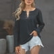thumbnail image 4 of Top de mujer de manga larga con cuello en V y hombros caídos Blusa de ajuste casual para citas Gris M, 4 of 6